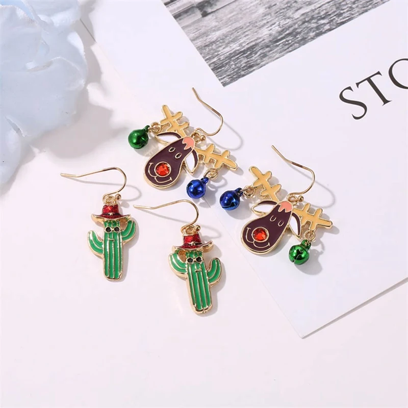 Christmas Earrings Women Cute Santa Claus Snowman Creative Bell Snowflakes Xmas Earrings Gifts For Female Kids