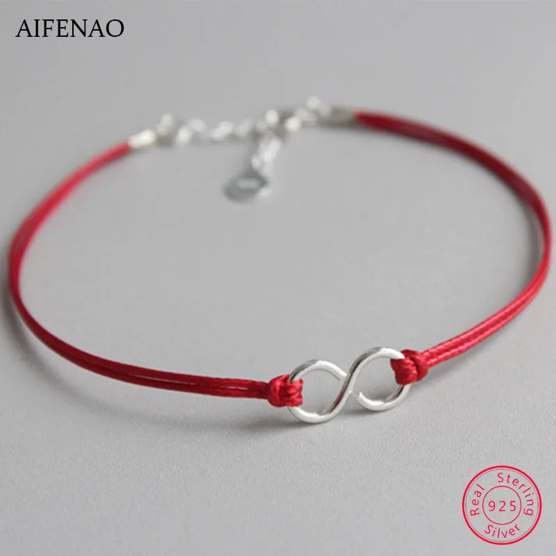 Серебро 925 пробы anklets Для женщин Красная Нить веревка ножной браслет бижутерия на лодыжки