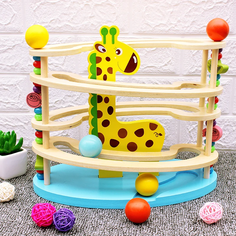 

Baby Toy Wooden block ball track Chopping Block Table Game baby Educational Animal Model ball park Wooden toy for Children