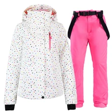 Черно-белая женская зимняя одежда костюм для сноубординга комплект водонепроницаемая ветрозащитная дышащая зимняя Лыжная для открытого воздуха куртка+ нагрудники штаны для сноуборда