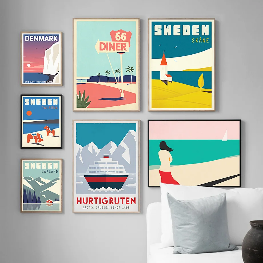 Sweden-Denmark-Travel-Vintage-Poster-Wall-Art-Canvas-Painting-Nordic-Pictures-And-Prints-Home-Decor-For