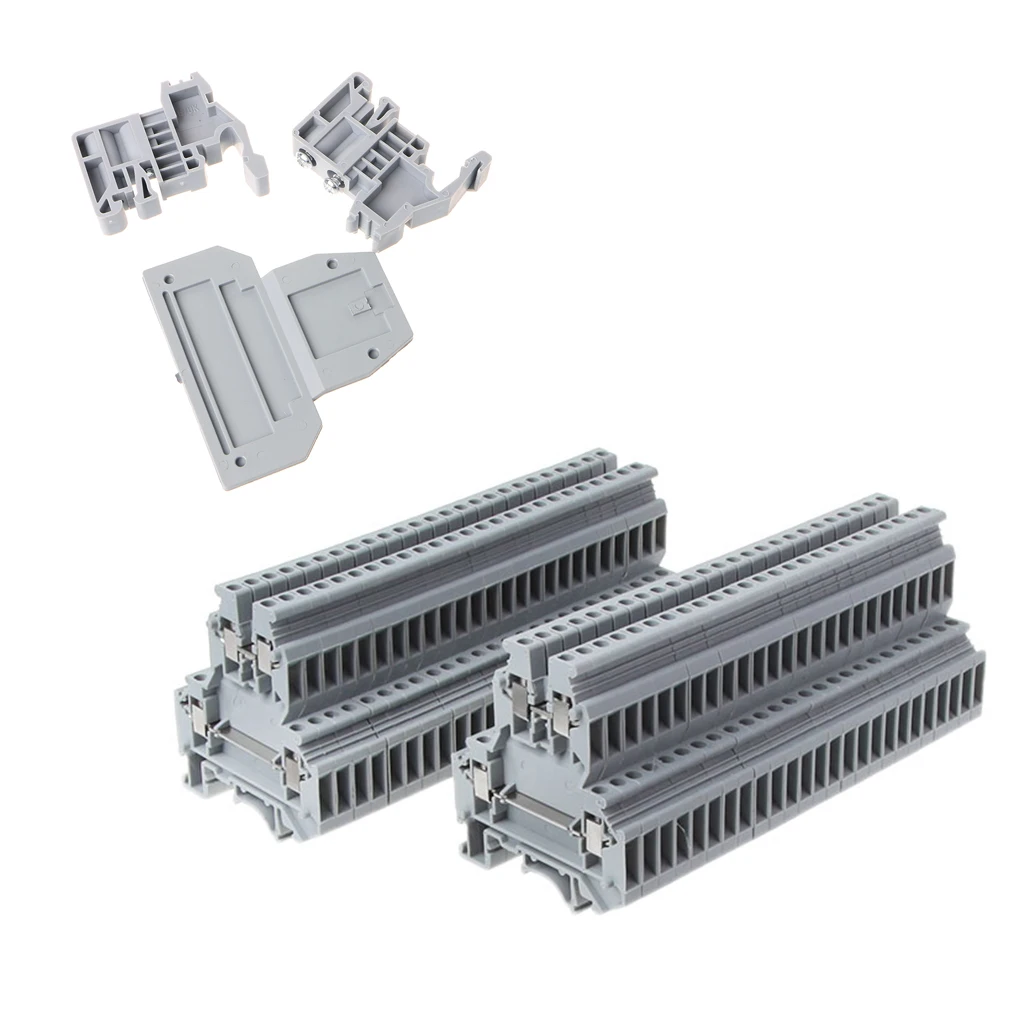 

50 Pcs UKK3 DIN Rail Double Level Dual Row Terminal Block 500V 25A 28-12AWG Gray