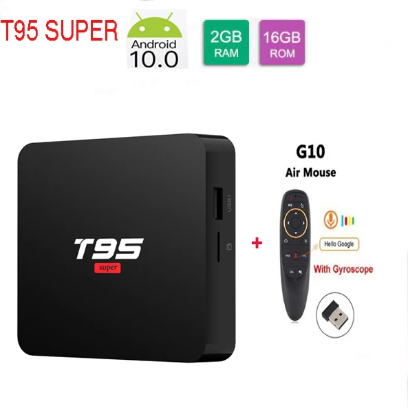 T95 супер Android 10,0 Smart Tv Box Allwinner H3 четырехъядерный 2G 16G USB Wifi 4K медиаплеер Поддержка Netflix Youtube Google Play - Цвет: 2G 16G G10