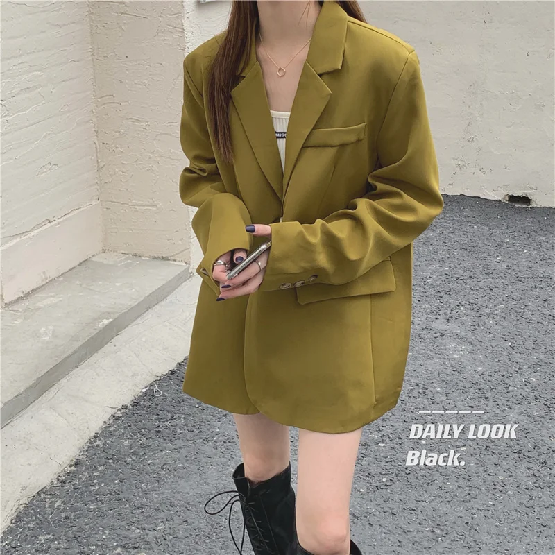 Green Suit Coat Women's Loose Long Sleeve Casual Small Autumn Chic Temperament Top |