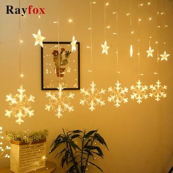 

Christmas Decorations For Home Christmas Gift Fairy Lights Led Snowflake Star Deer Xmas Home Decor Wedding Party Curtain Garland