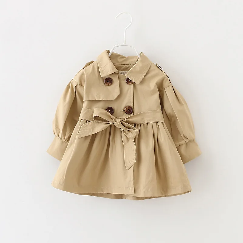 Модное осеннее пальто с поясом для маленьких девочек, От 1 до 3 лет пальто для маленьких девочек Длинные куртки, верхняя одежда детское пальто, одежда для малышей