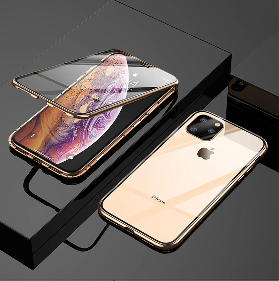 10 шт. двойной Магнитный чехол для iPhone 11 pro MAX Metail Магнитный 360 противоударный стеклянный чехол для iPhone 11 Pro