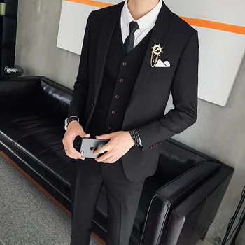 

(suit Blazer+Pants+Vest) Blue Black Mens Three-Piece suit Business Wedding mens suits