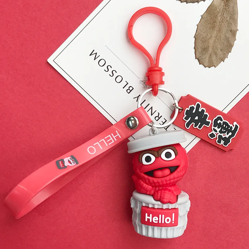 Fashion trends Sesame street cup Keychain Cartoon silicone leather key chain women Bag Pendant Figure Toys for kids gift