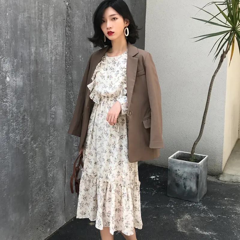 

Alien Kitty Sweet Chiffon Ruffles Waist-Controlled Print Floral 2019 Fairy Chic Stylish Hot Slender Women All Match Long Dresses