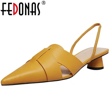 

FEDONAS Genuine Leather Pointed Toe Women Shoes Concise Single High Heels Pumps 2020 Summer Autumn Famale Party Prom Shoes Woman