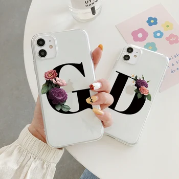 

Alphabet Letter Flower Silicone Case For Xiaomi Redmi Note 9 6 7 8 Pro Max 9S Transparent TPU For Xiomi Redmi Note 9S Back Cover