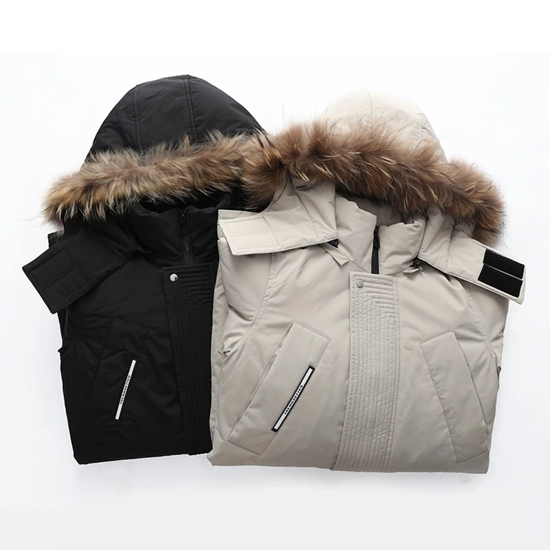 Puffer Winter Jacket Men Long Parkas White Down Parkas Coat Male Fur Collar Thick Warm Jacket Plumifero Hombre Snowing Overcoat