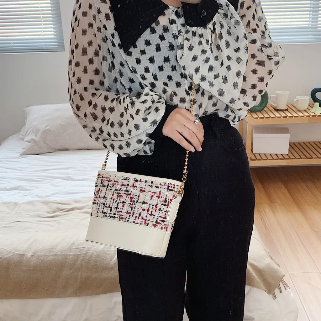 Women Messenger Bag Retro Leather Wool Zipper Shell Bag Patchwork Crossbody Bag Chain Female Shoulder Bags Bolsa Feminina