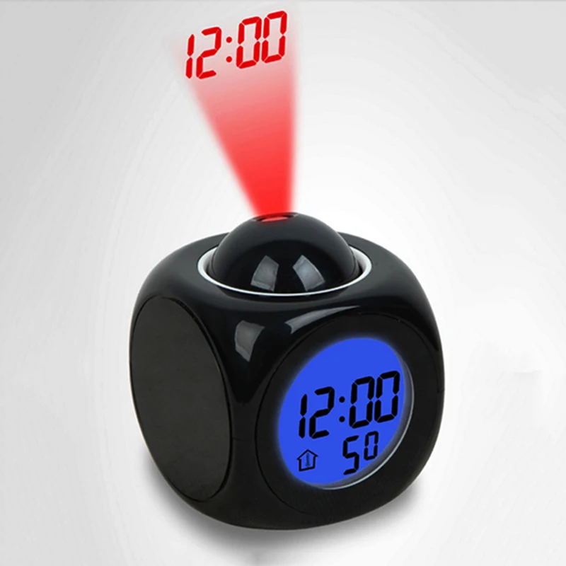 

Alarm Clock Night Light With Projector Lamp Voice Temperature Digital Time Projection On Wall Ceiling For Home Table Decoration