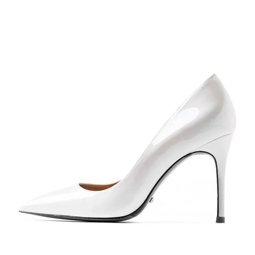 8cm White Patent Junetxin/классические женские туфли-лодочки с волнистым узором; большие размеры 34-42; женские туфли на высоком каблуке с острым носком; модные пикантные туфли-лодочки на каблуке 12 см - Цвет: 8cm White Patent