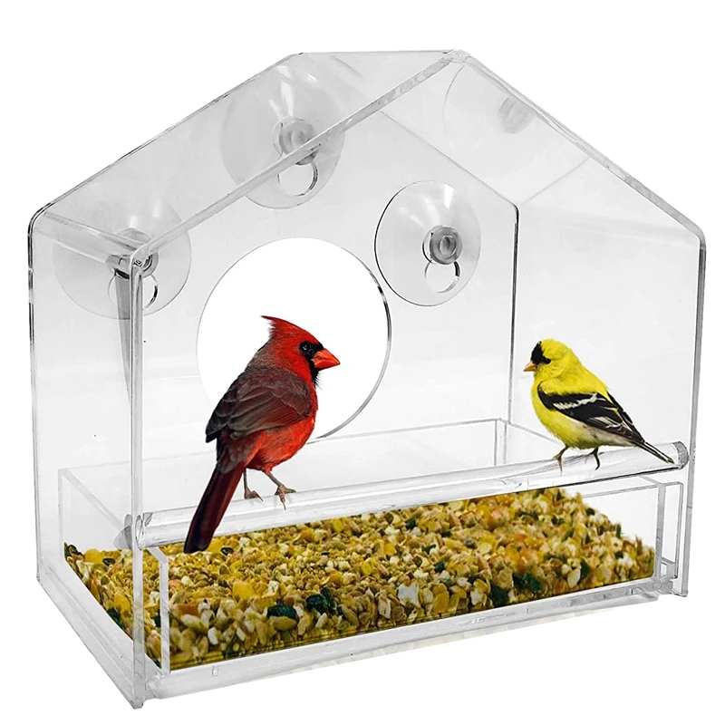 

TOP!-Acrylic Window Bird Feeder with Strong Suction Cups and Seed Tray, Outdoor Birdfeeders for Wild Birds, Finch, Cardinal, and