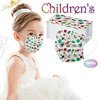 

100pcs Cartoon Printing Mask Children Disposable Face Mask 3ply Earloops Breathable Protection Mouth Face Mask Mascarillas