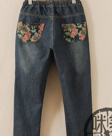 Женские джинсы большого размера, Осенние, эластичные, с высокой талией, повседневные, до колена, с вышивкой, брюки, свободные, тонкие, полная длина, брюки, джинсы для женщин