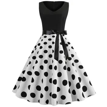 

Plus Size Women Retro Dresses 2019 Summer Polka Dot V-neck Dress Maxi 50s 60s Vintage Dresses Feminino Vestidos De Festa