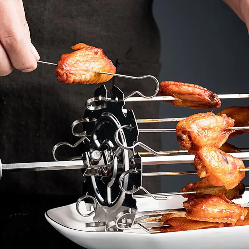 BBQ Kebab Cage Rotisserie Skewer Stainless Steel Forks Spit Charcoal Chicken Grill For Roaster Oven DIY Camping Cooking Tool HOT