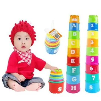 

2019 Newest Hot Infant Toddler Baby Kids Play Educational Letters Piles Folding Cups Lovely Bear Cup Stacking Toys Gift