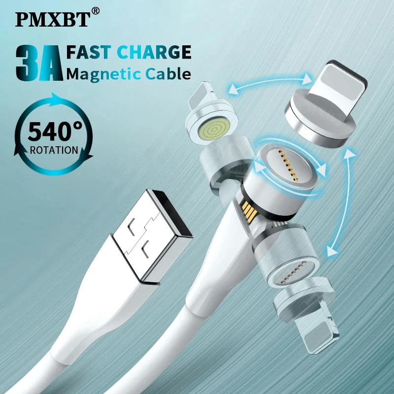 Магнитный USB кабель с поворотом на 540 градусов Micro Type C 3A для быстрой зарядки