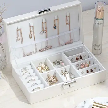 

Portable Jewelry Leather Storage Box Necklaces Earrings Bracelet Display Case