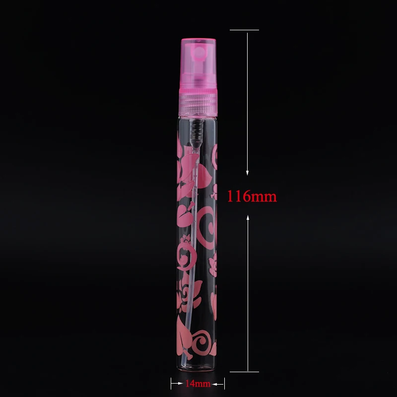 MUB-100 шт./лот, с принтом розы, 10 мл, стеклянный распылитель для духов, распылитель для бутылок, пустой, многоразовый, портативный, мини-бутылка для парфюма - Цвет: Pink