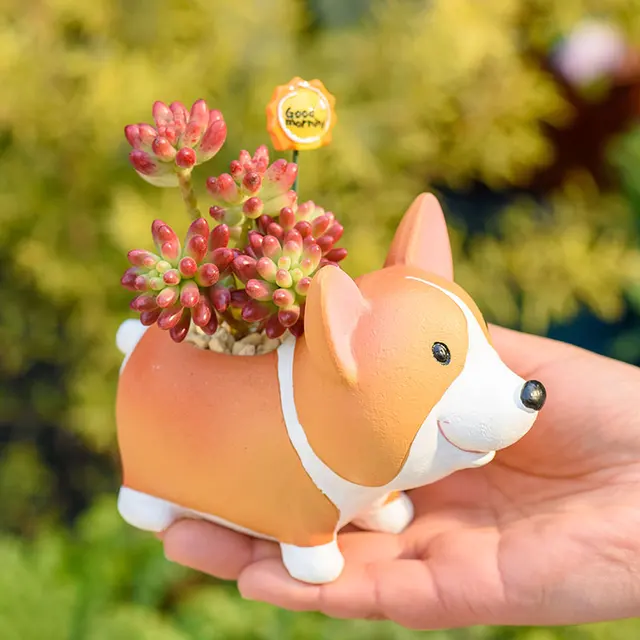 Kreatív Corgi Ültetvényes Gyanta Virág Edény A Pozsgás Növényekhez Légövezetek Tündérkert Dekoratív Figura Díszes Otthoni Asztali Dekoráció - Image 3