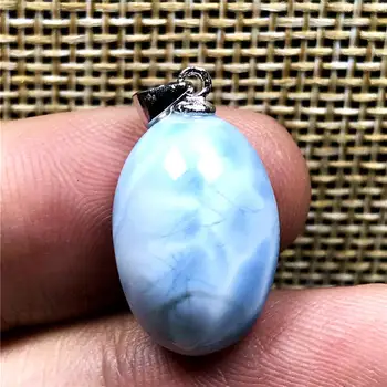 

Top Natural Blue Larimar Necklace Pendant For Woman Man 925 Silver 16x12x7mm Crystal Water Pattern Dominica Beads Jewelry AAAAA