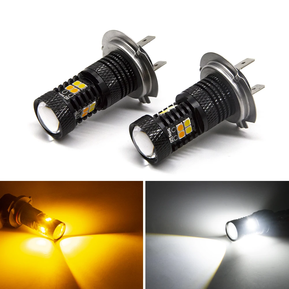 2 шт./лот двухцветные Противотуманные фары H11 LED H7 H8 9005 HB3 9006 HB4 5202 H16 ходовые огни