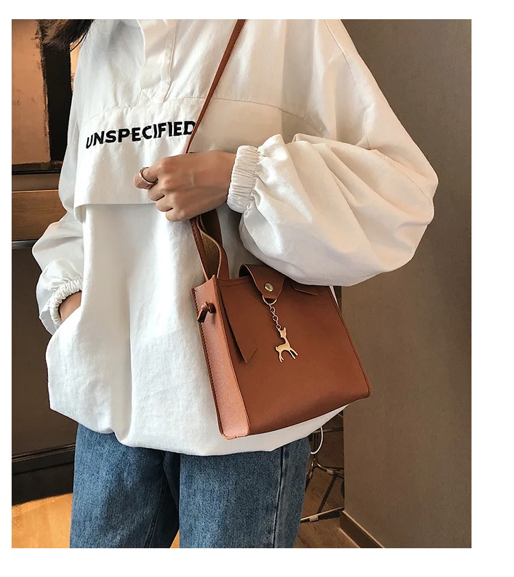 

Qiaoduo Women Bag Small Square Bag PU Leather Deer Decor Handbag Crossbody Messenger Bags New Solid Color Bag CE3305