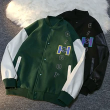 

Autumn and Winter Hong Kong style retro color blocking printed Baseball Jacket men's fashion brand loose couple casual jacket