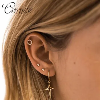 

CANNER Exquisite Hollow Star Dangle Earrings for Women Hyperbole Cross Drop Earrings Geometric Gold 925 Sterling Silver Earrings