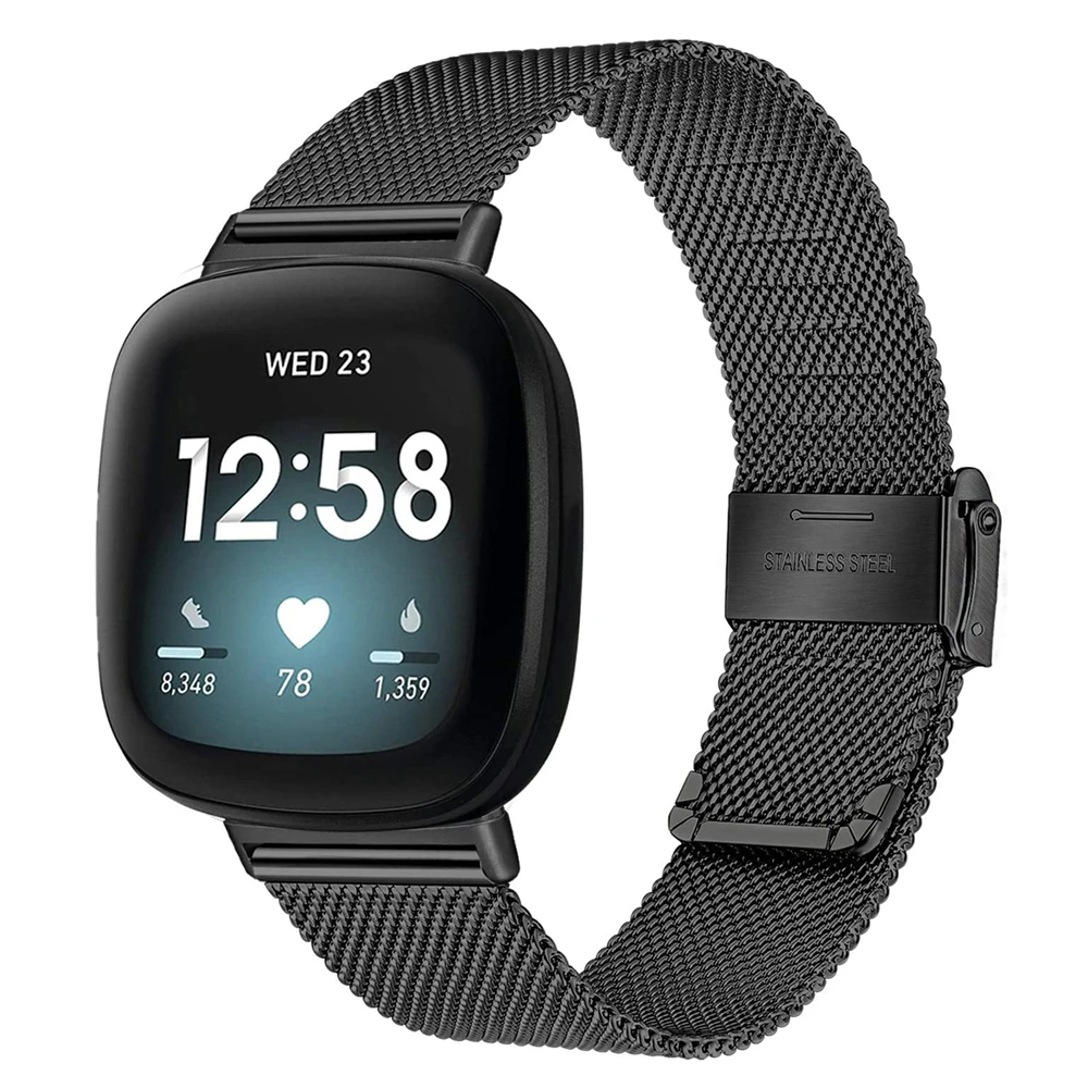 For Fitbit Versa 3/Fitbit Sense Band Mesh Woven Stainless Steel Replacement Wrist Strap For Fitbit Versa3 Metal Bracelet