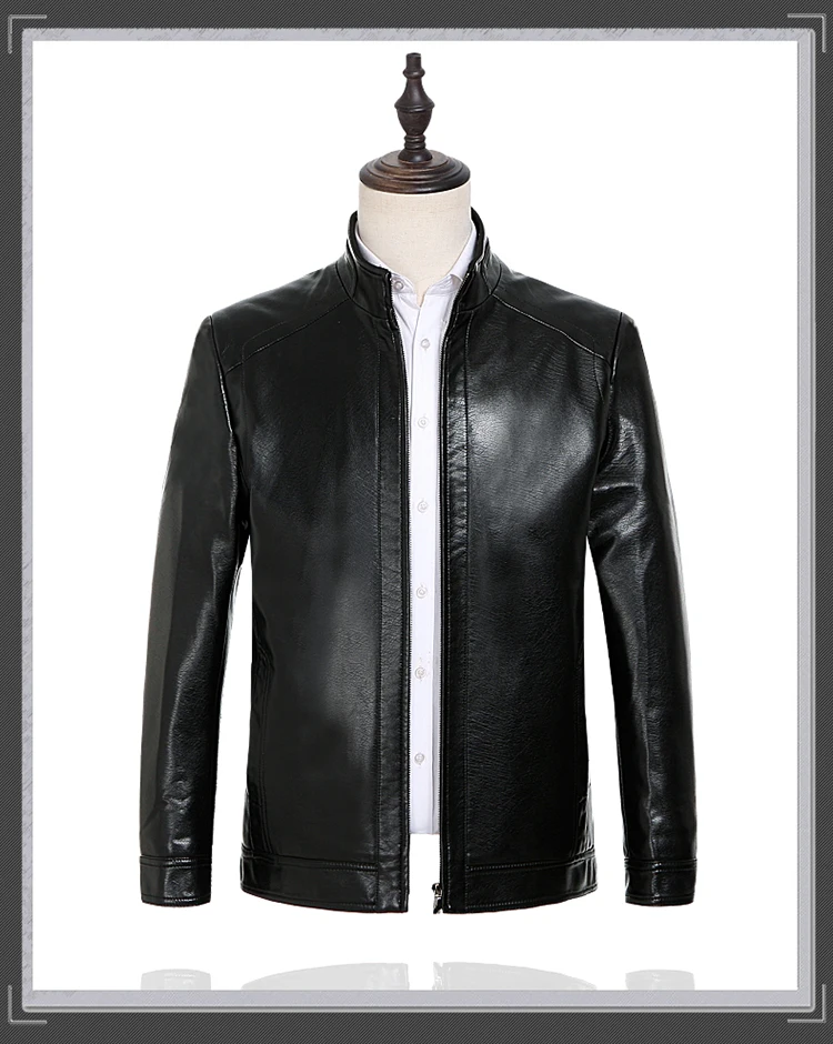 Autumn Clothing New Style MEN'S Leather Coat Middle-aged Men'S Wear Business Casual plus Velvet Stand Collar Leather Coat 1