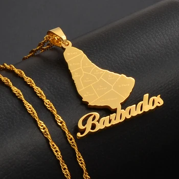 

Anniyo Map of the Barbados Island With City Names Pendant Necklaces Silver Color/Gold Color Maps Barbados Jewelry Gift #125121