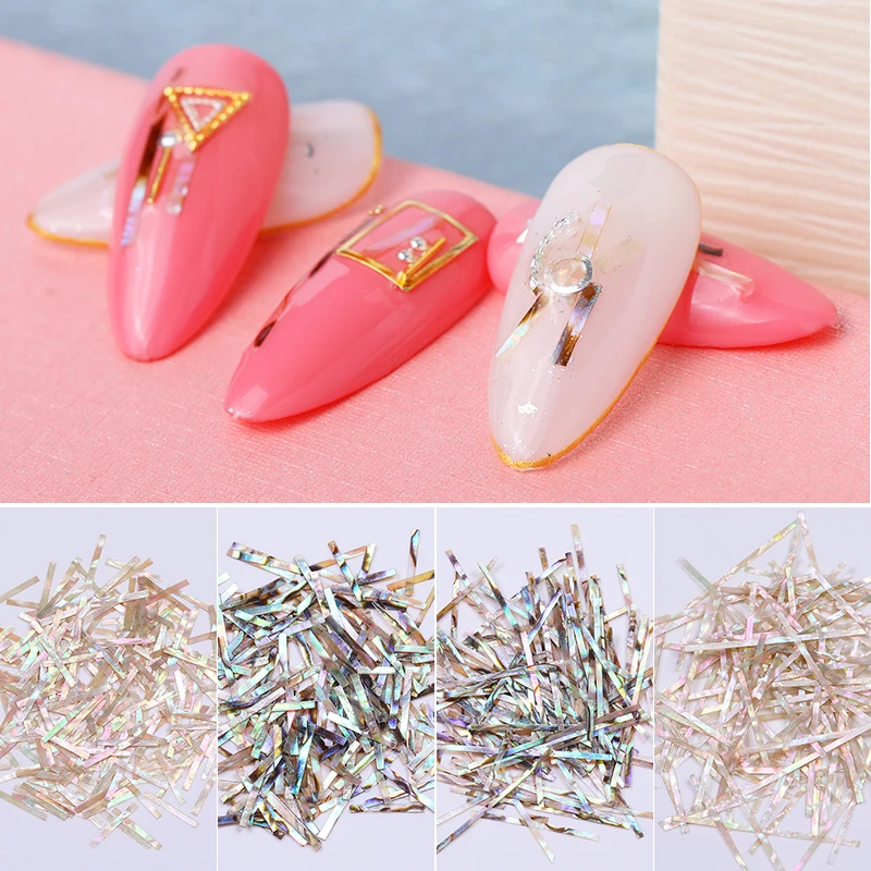 

100~200Pcs/Bag Holographic Rectangular Colorful Shells Slice Nail Sequin Decorations Mixed Thin Shells 3D Nail Art Accessories