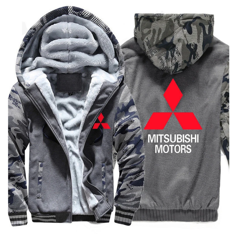 Мужской бренд Mitsubishi, зимняя куртка с капюшоном на молнии, Мужское пальто, повседневная утепленная толстовка с логотипом, модные толстовки с красным принтом - Цвет: 9