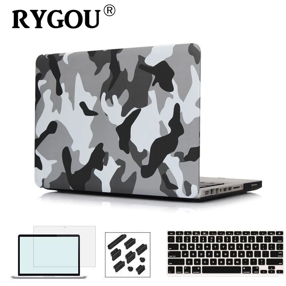 Rygou Capa Camuflada Fosca Protetor de Tela com Teclado para Macbook Air Pro Retina 11 12 13 15 Polegadas Laptop