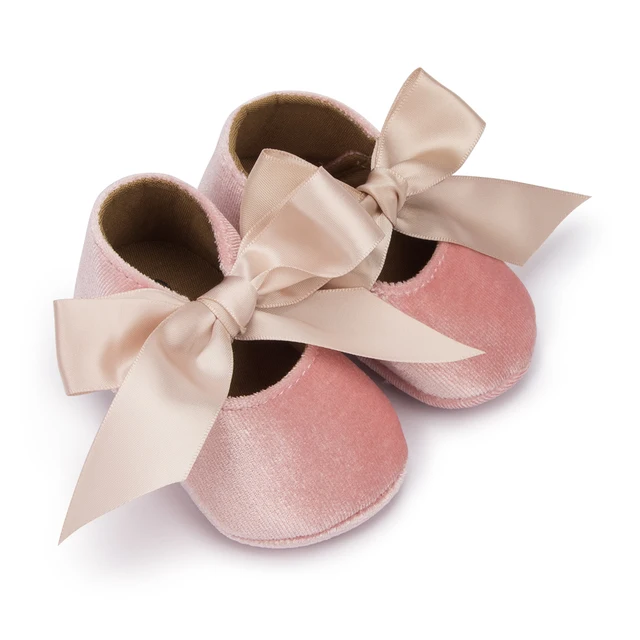 Baby Girl Princess Shoes Toddler Non-slip Flat Soft-sole Cotton Rubber Crib Lovely Butterfly-knot Infant First Walkers 0-18m Pink