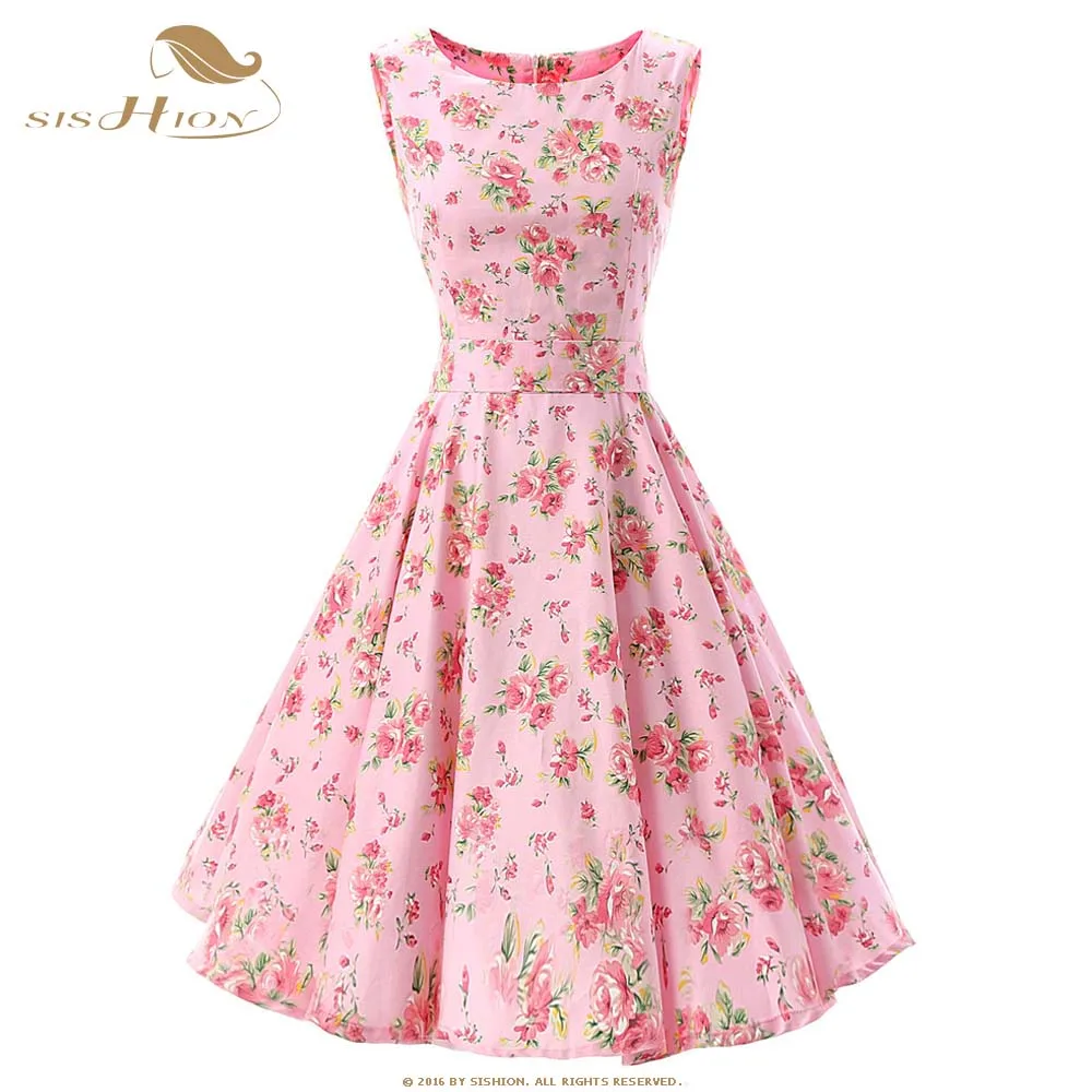 9 SISHION хлопок Вдохновленный 50s 60s винтажное платье VD0110 без рукавов в горошек цветочный принт большие качели женское ретро рокабилли платье - Цвет: 9