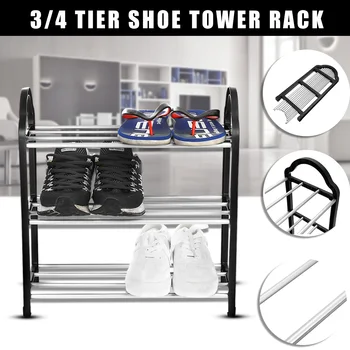 

Shoe Rack Storage Organizer 3/4 Tiers Shoes Shelf Easy Assembled Aluminum Metal Shelf Stand Holder Keep Room Neat Home Storage