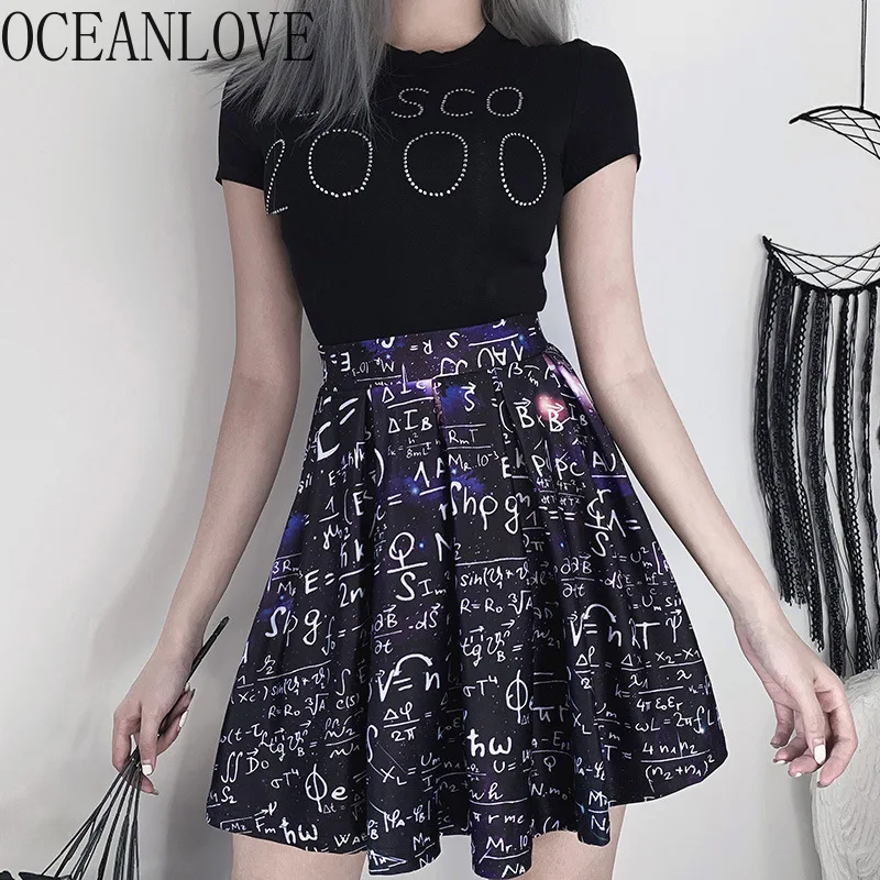 Женские плиссированные юбки OCEANLOVE Harajuku с буквенным принтом высокая талия