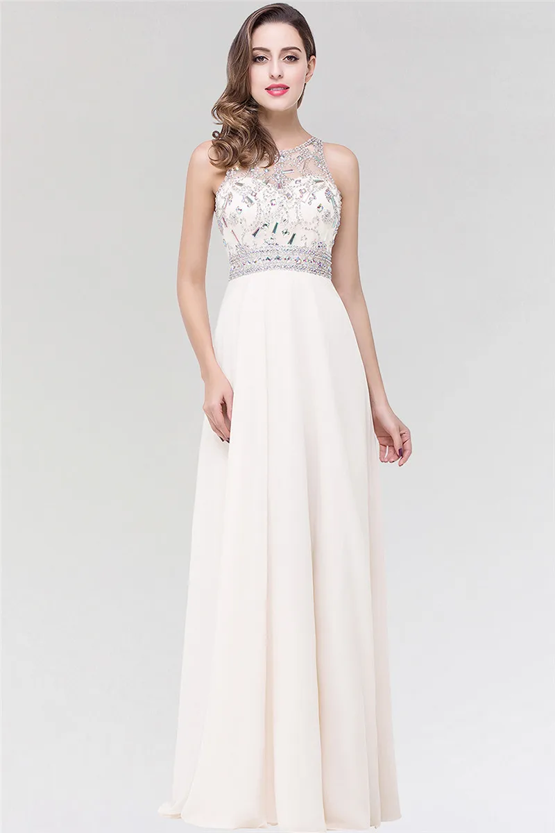 Vestido de Festa длинное вечернее платье с кристаллами очаровательное вечернее платье с бисером сзади длинное вечернее платье - Цвет: Слоновая кость