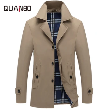 

QUANBO Brand Clothing 2019 New Autumn Spring Business Casual Men's Long Coat Black Khaki Trench Plus Size Male Overcoats 7XL