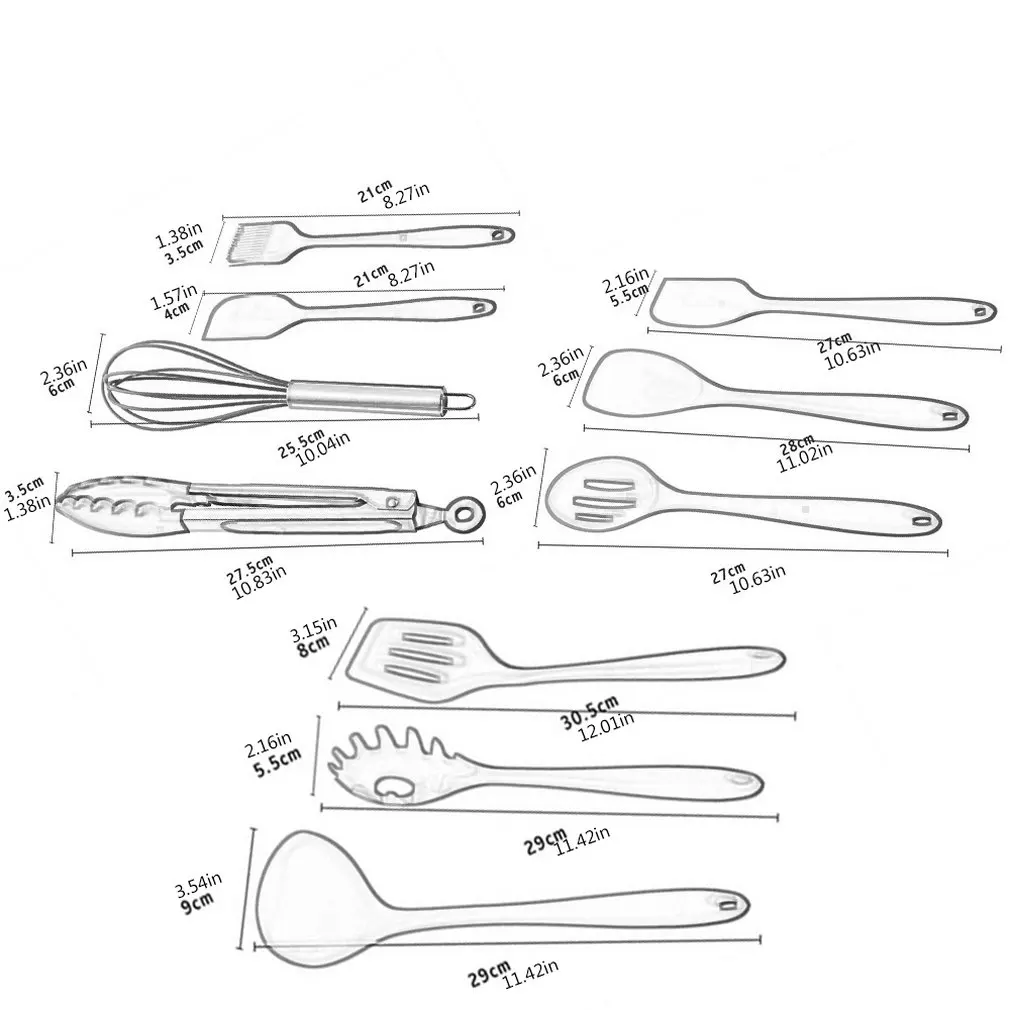 Kitchen Silicone Non-Stick Cooking Spoon Spatula Ladle Egg Beaters Utensils Dinnerware Set Cooking Tools