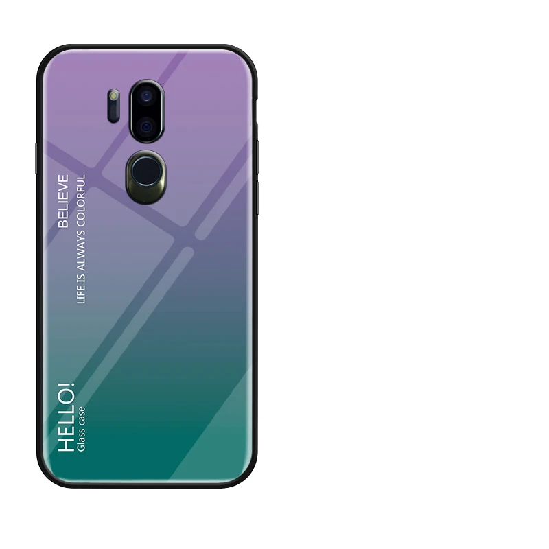 Фиолетовый Полупрозрачный градиентный чехол из закаленного стекла для LG G7 G 7 ThinQ/Plus 6,1 дюймов TPU Мягкий край Полное покрытие - Цвет: Фиолетовый