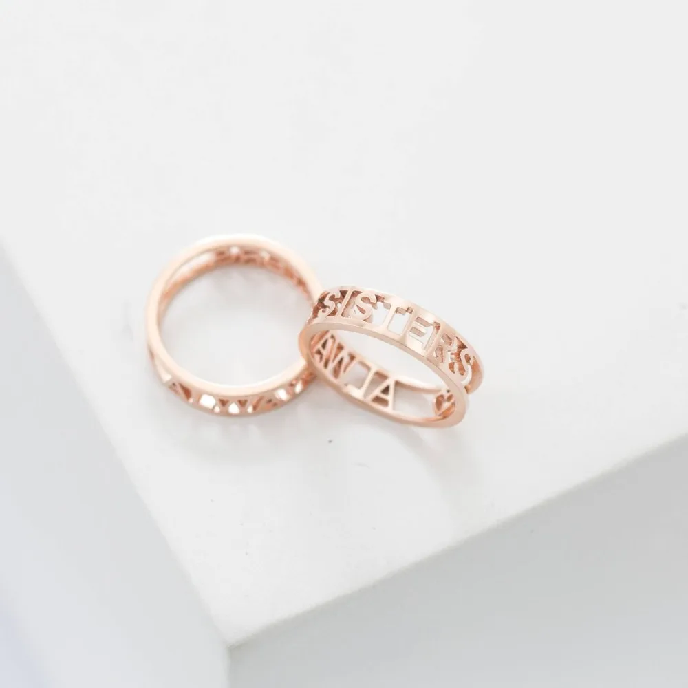 Полые буквы, нержавеющая сталь, заказное кольцо Anillos Mujer, золотые серебряные кольца с гравировкой для женщин, женские обручальные кольца BFF